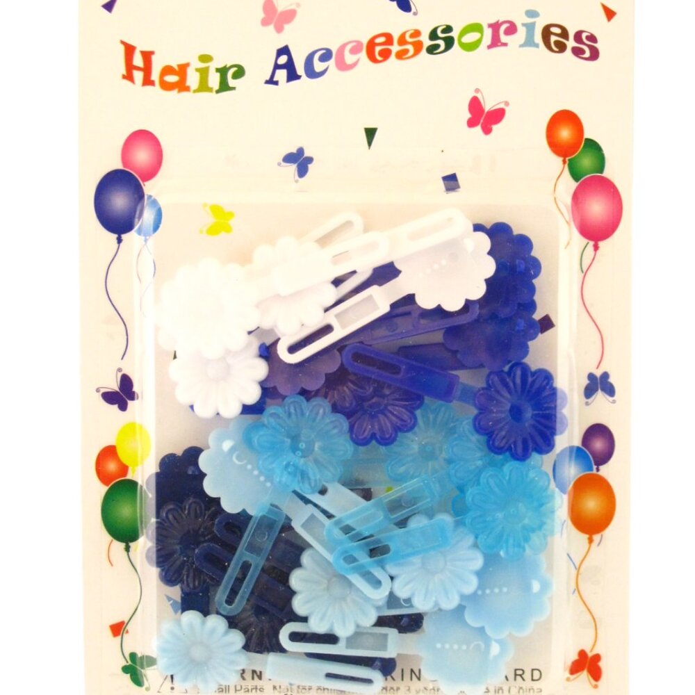 EDEN SMALL FLOWER HAIR BARRETTES - BLUE & WHITE - 28 PCS. (59306)